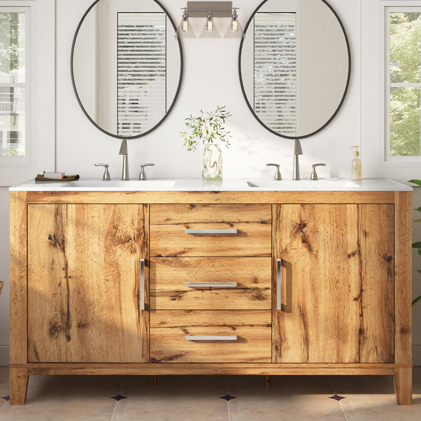 Millwood Pines Aalycia Farmhouse Bathroom Vanity with Sink, 60" High ...